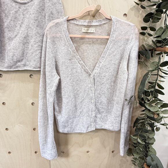 ABERCROMBIE & FITCH Merino Wool Blend Tank & Cardigan Set Size L Heather Grey - Picture 3 of 13